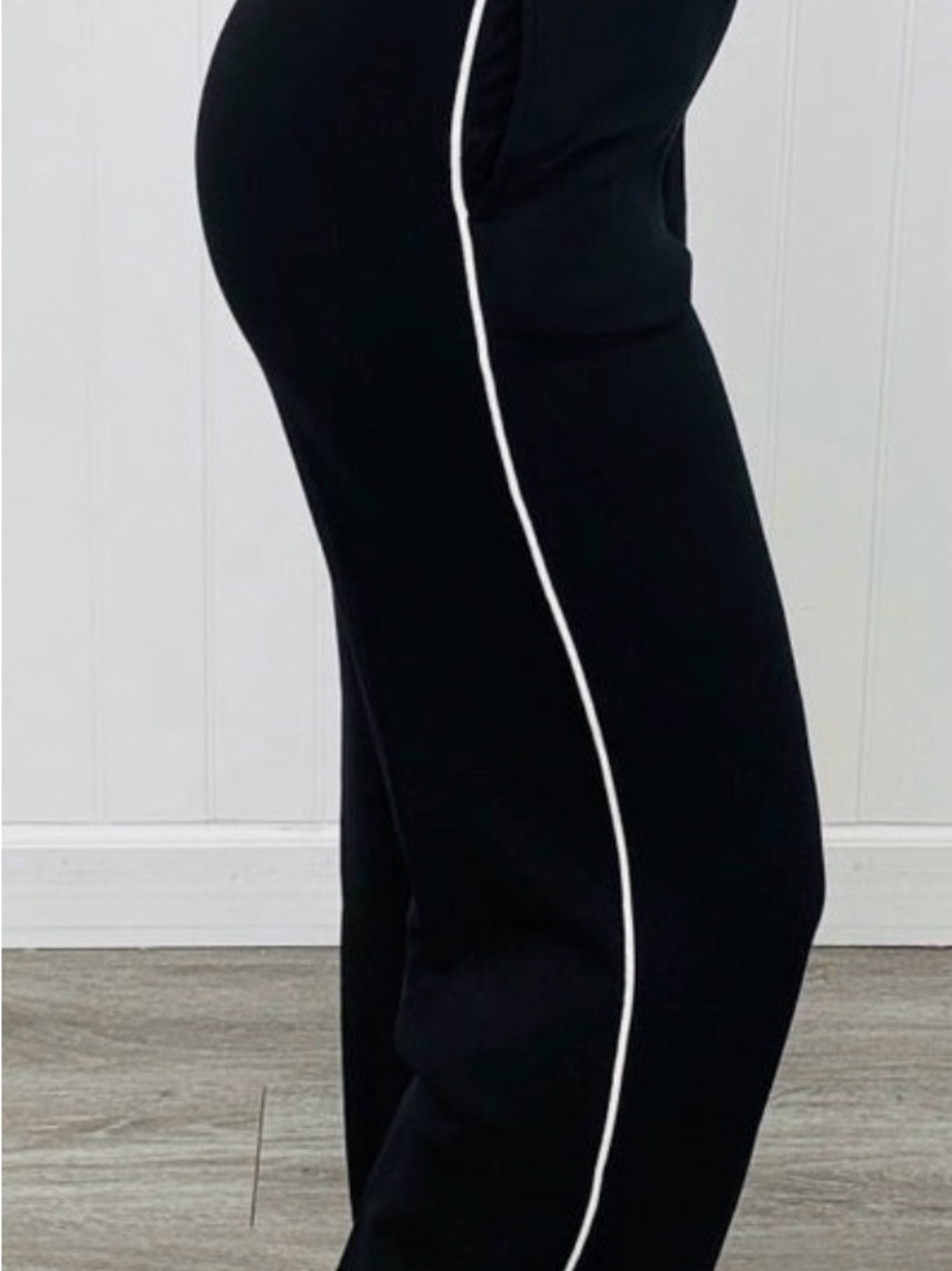 Black Track Pants with White Side Piping